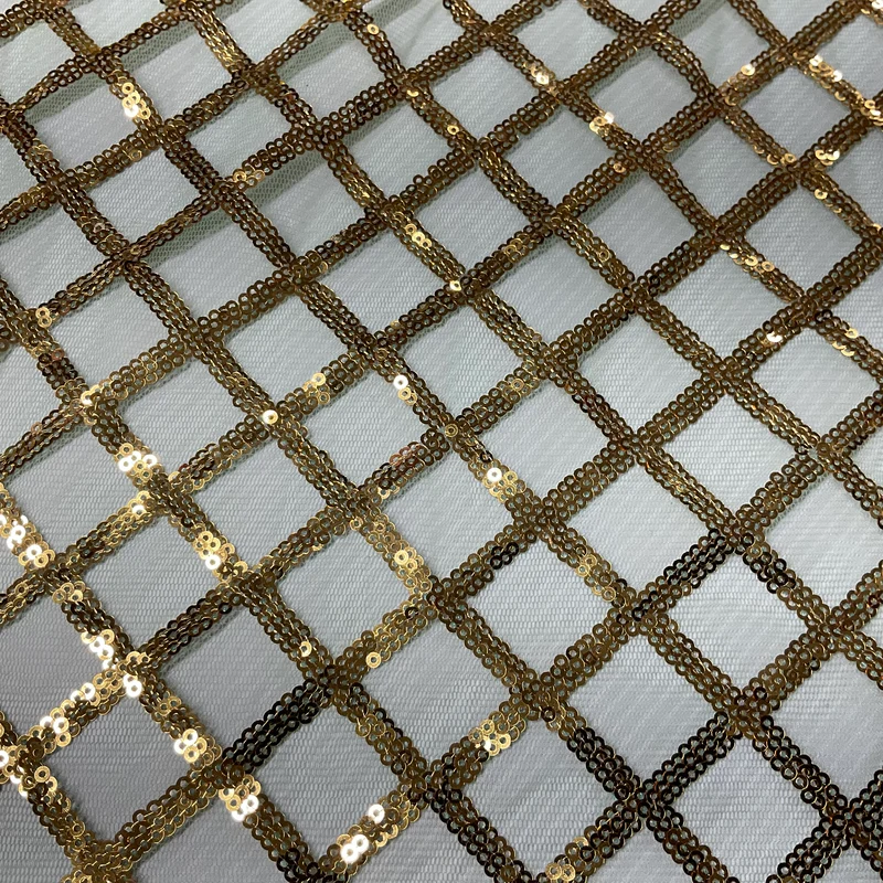 Sequin Diamond Geometric Stretch Fabric – 130cm Wide Gold, Green & Maroon M2137