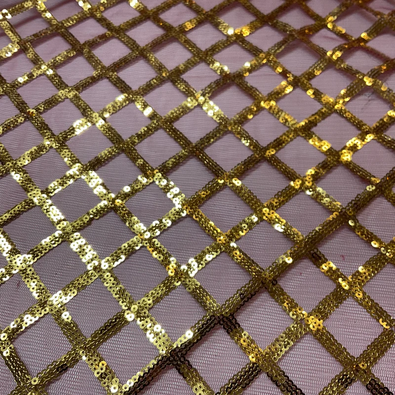 Sequin Diamond Geometric Stretch Fabric – 130cm Wide Gold, Green & Maroon M2137