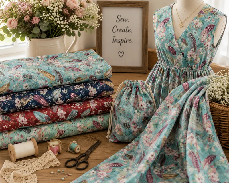 Feathers and Flowers Floral Cotton poplin Print Fabric – 100% Cotton - 147cm Wide - M2131