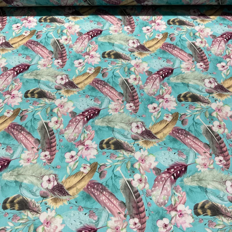 Feathers and Flowers Floral Cotton poplin Print Fabric – 100% Cotton - 147cm Wide - M2131