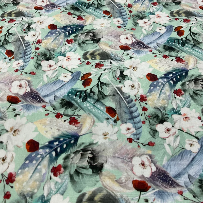 Feathers and Flowers Floral Cotton poplin Print Fabric – 100% Cotton - 147cm Wide - M2131