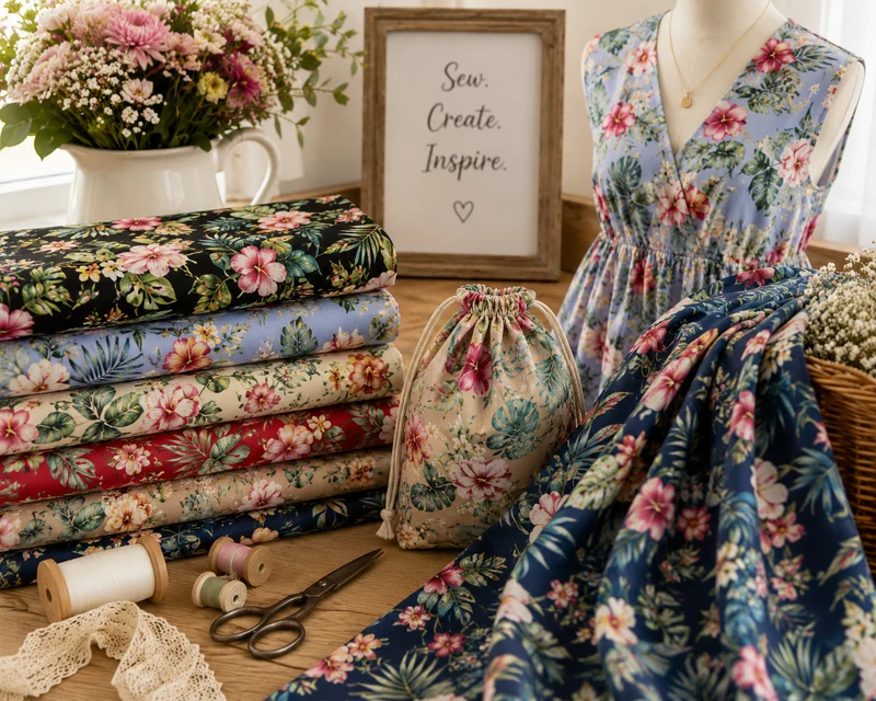 Tropical floral Cotton Poplin Print Fabric – 100% Cotton - 147cm Wide - M2130