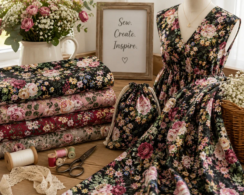 Spring roses floral Cotton Poplin Print Fabric – 100% Cotton - 147cm Wide - M2129