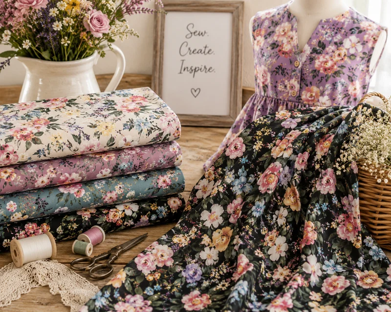 Colour Wash Floral Cotton Print Fabric – 100% Cotton - 147cm Wide - M2124