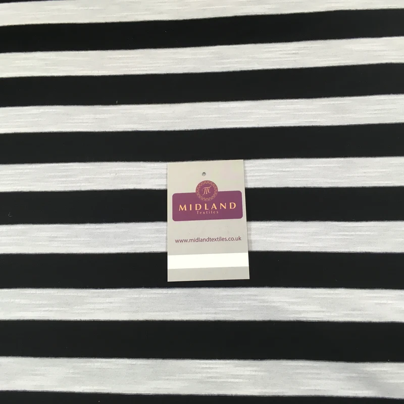 Black & White 1" Stripe Cotton Rich Jersey dress 91cm wide Fabric M720-28