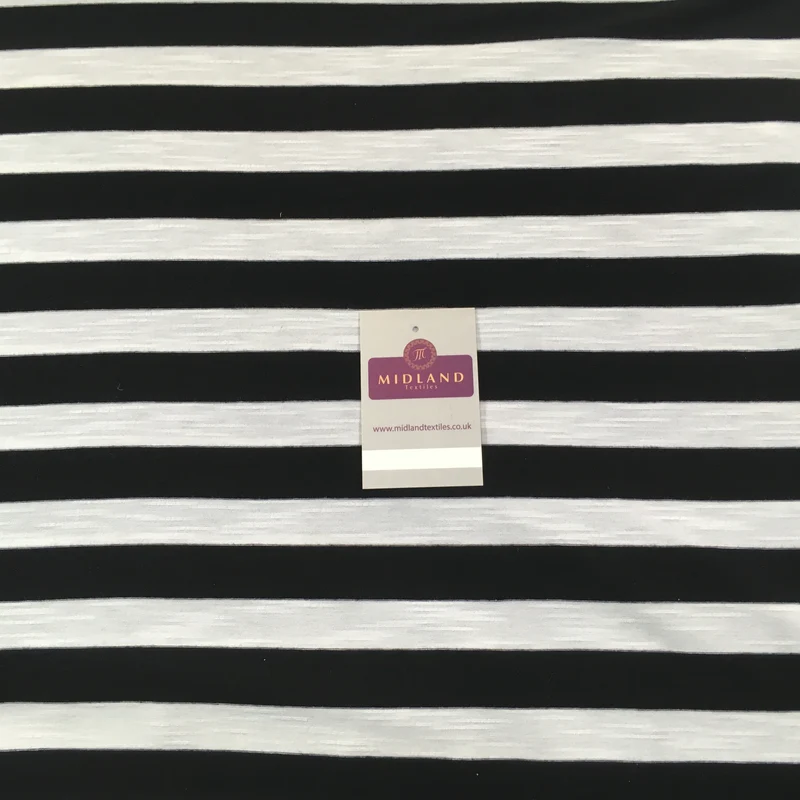 Black & White 1" Stripe Cotton Rich Jersey dress 91cm wide Fabric M720-28