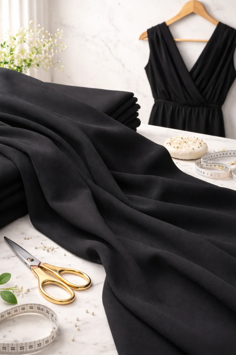 Black Moss Crepe Georgette dress fabric 150cm M2095
