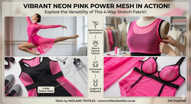 Neon Pink Power Mesh Fabric – 4 Way Stretch – 147cm Wide – Sold per metre M2064