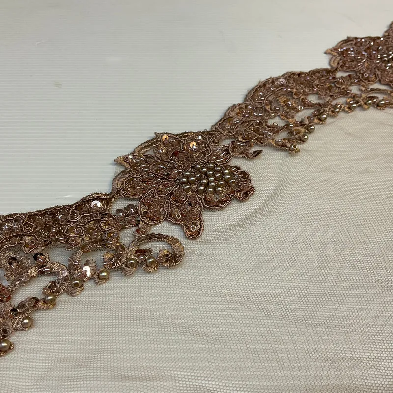 Mink Beaded Embroidered Mesh Lace Fabric – 99cm Wide – Bridal & Occasionwear – £15.00 per metre