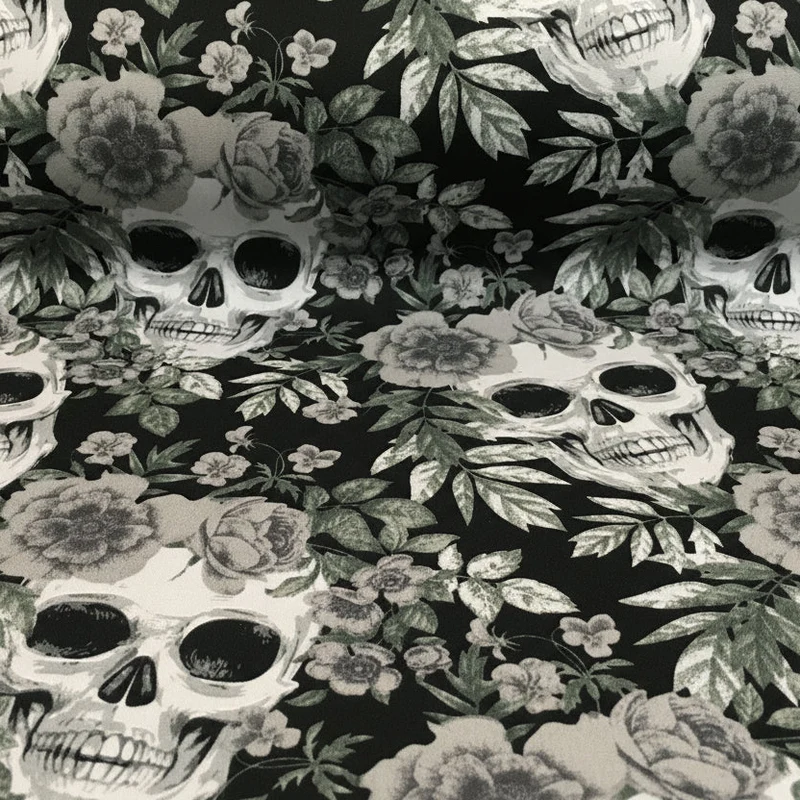 Skull and Roses Printed Cotton Poplin Fabric – 110cm Wide – £9.99 per metre
