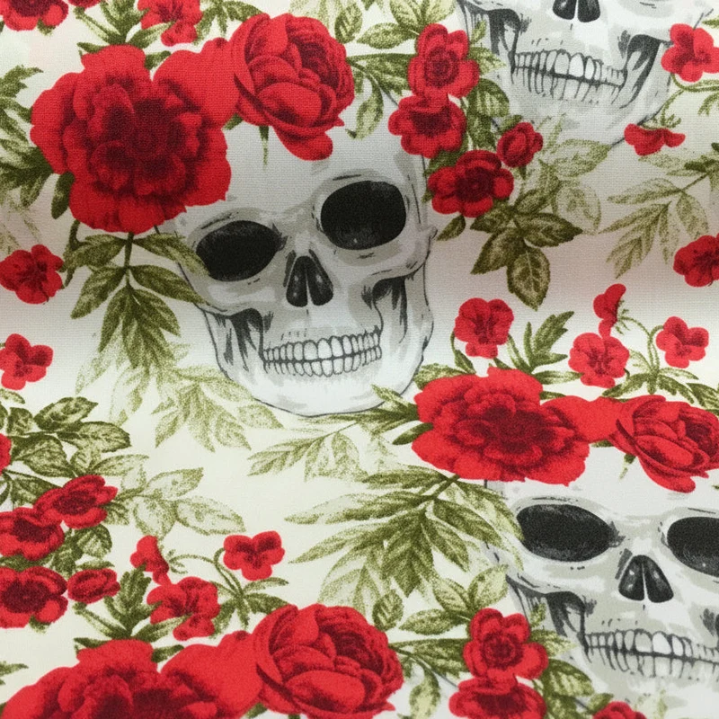 Skull and Roses Printed Cotton Poplin Fabric – 110cm Wide – £9.99 per metre