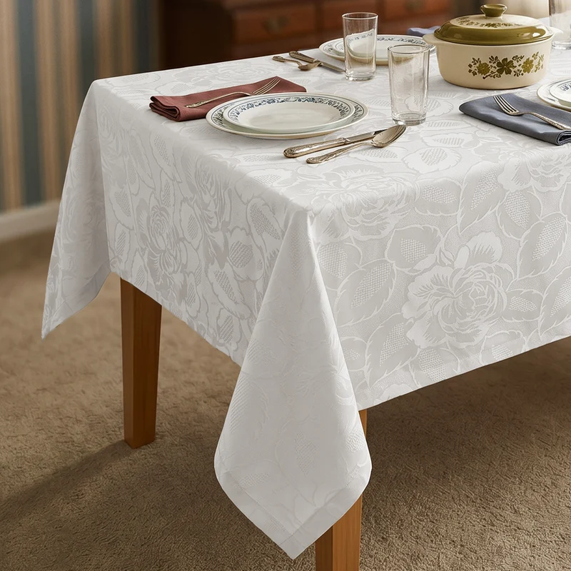 DecoHomeTextil Retro Tischdecke Rosalia mit feinem Rosenmuster – Für eine warme, elegante Tischatmosphäre