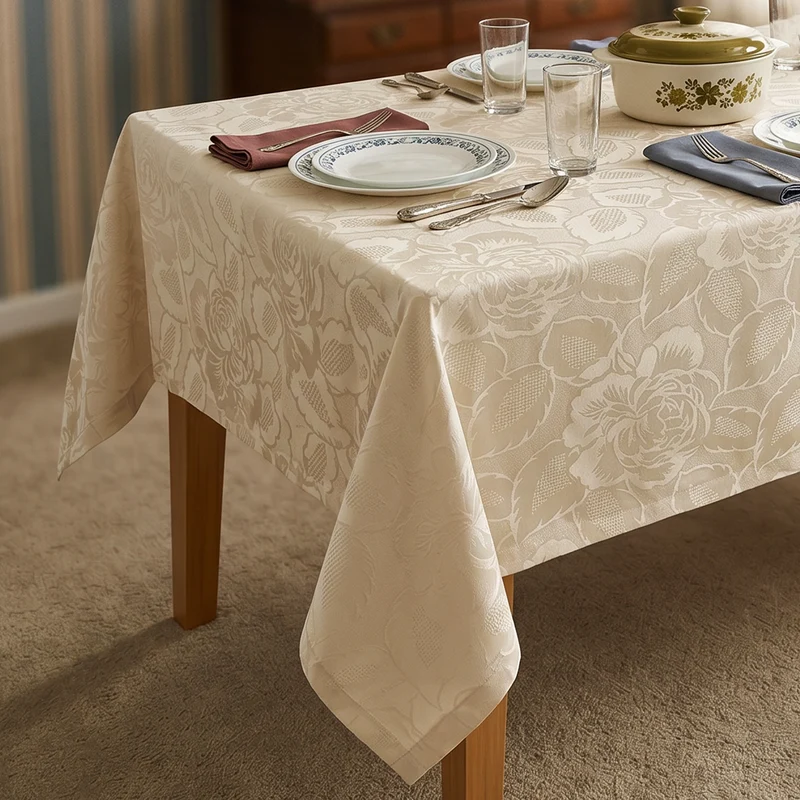 DecoHomeTextil Retro Tischdecke Rosalia mit feinem Rosenmuster – Für eine warme, elegante Tischatmosphäre