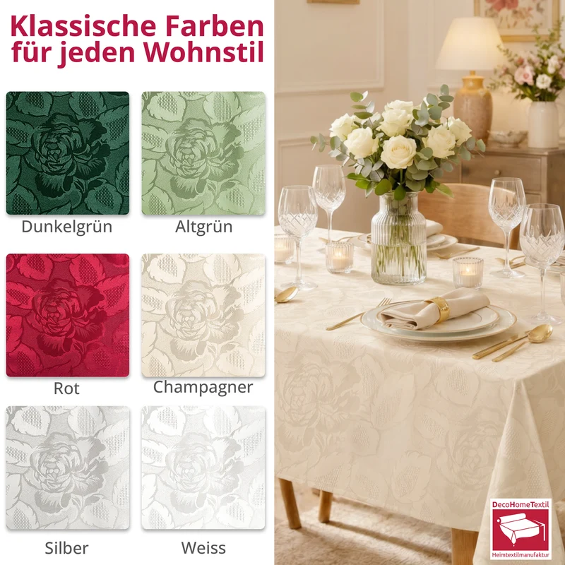 DecoHomeTextil Retro Tischdecke Rosalia mit feinem Rosenmuster – Für eine warme, elegante Tischatmosphäre