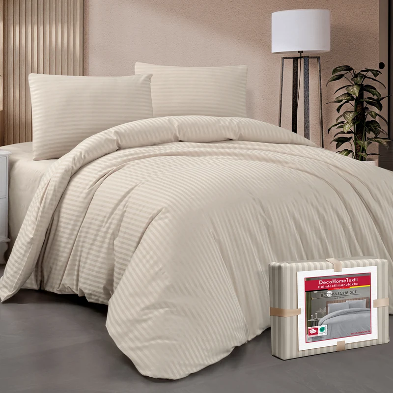 DecoHomeTextil Bettwäsche Set Bettgarnitur mit Reißverschluss Polycotton Streifen