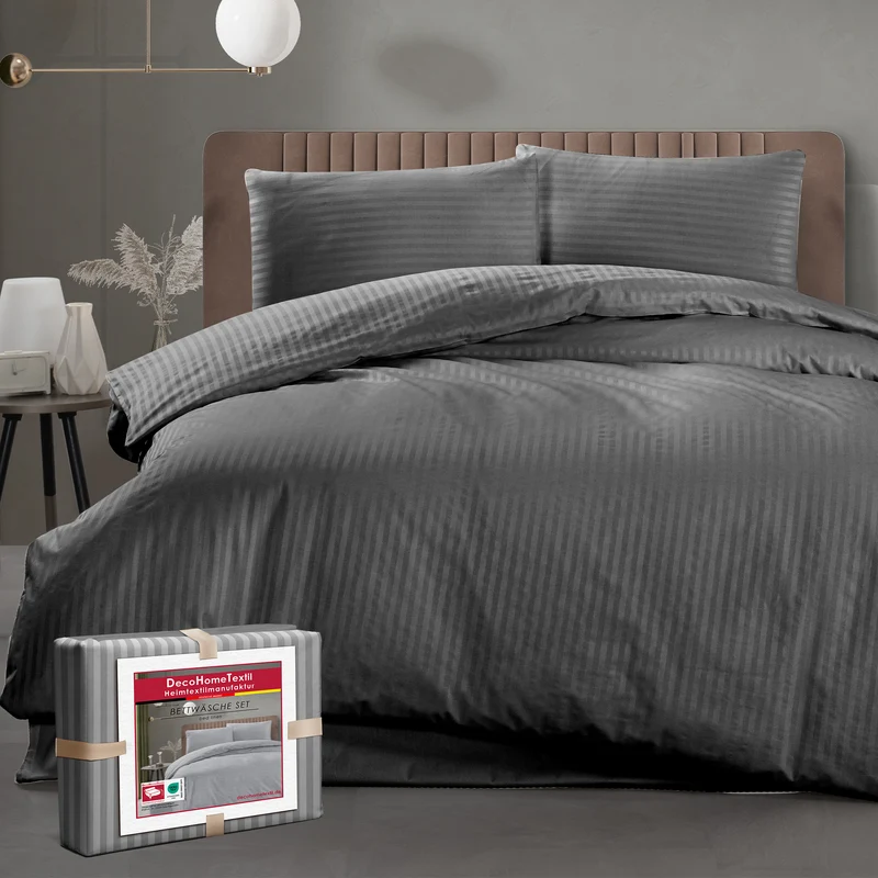 DecoHomeTextil Bettwäsche Set Bettgarnitur mit Reißverschluss Polycotton Streifen