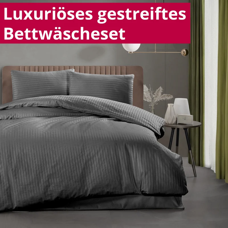 DecoHomeTextil Bettwäsche Set Bettgarnitur mit Reißverschluss Polycotton Streifen