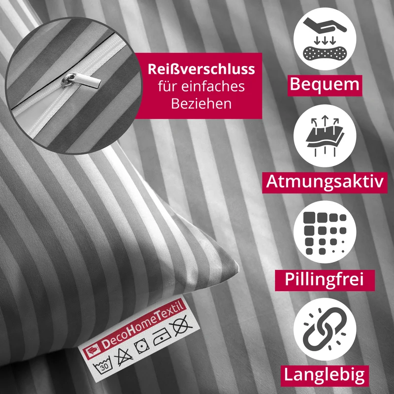 DecoHomeTextil Bettwäsche Set Bettgarnitur mit Reißverschluss Polycotton Streifen