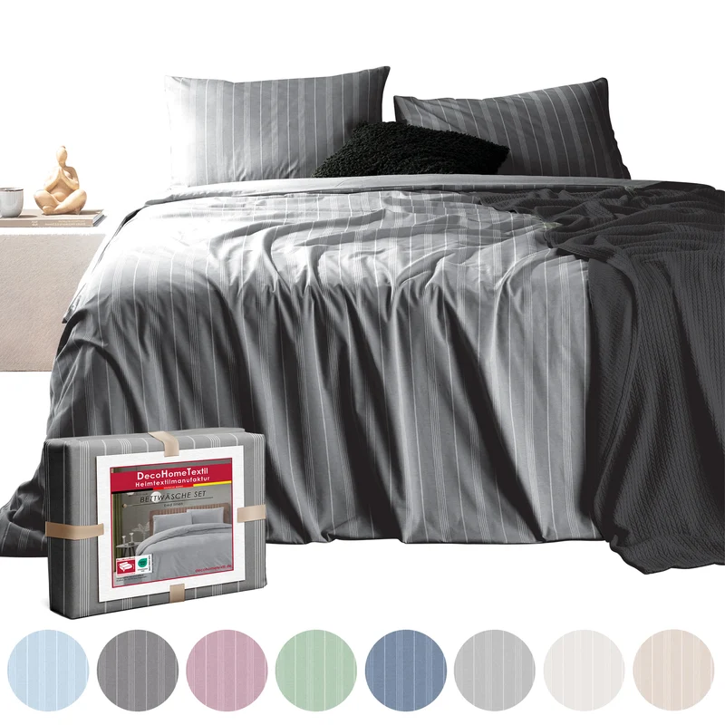 DecoHomeTextil Bettwäsche Set Bettgarnitur mit Reißverschluss Polycotton Jacquard Linien