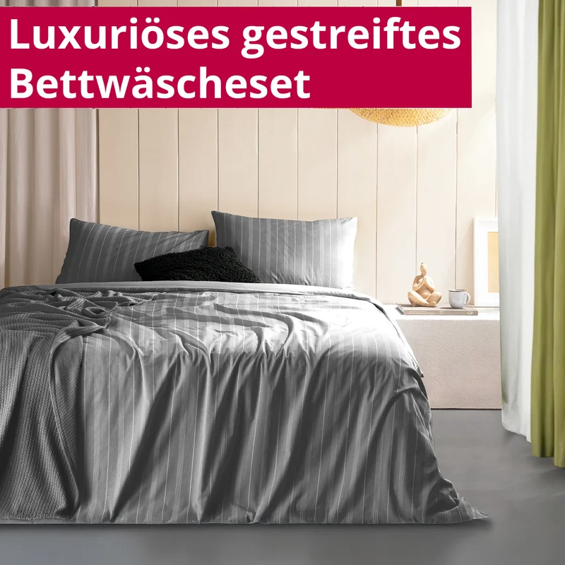 DecoHomeTextil Bettwäsche Set Bettgarnitur mit Reißverschluss Polycotton Jacquard Linien
