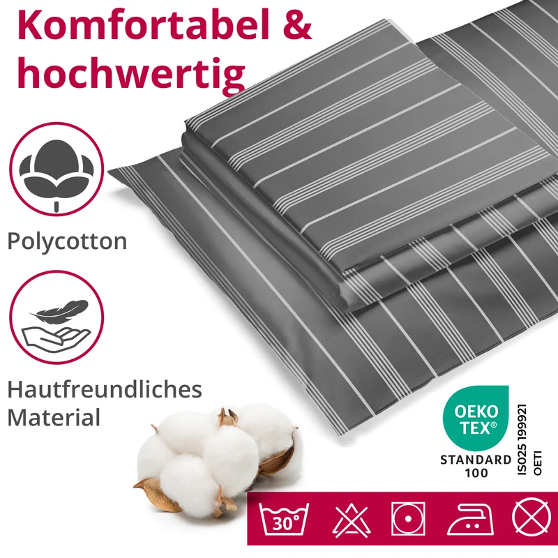 DecoHomeTextil Bettwäsche Set Bettgarnitur mit Reißverschluss Polycotton Jacquard Linien
