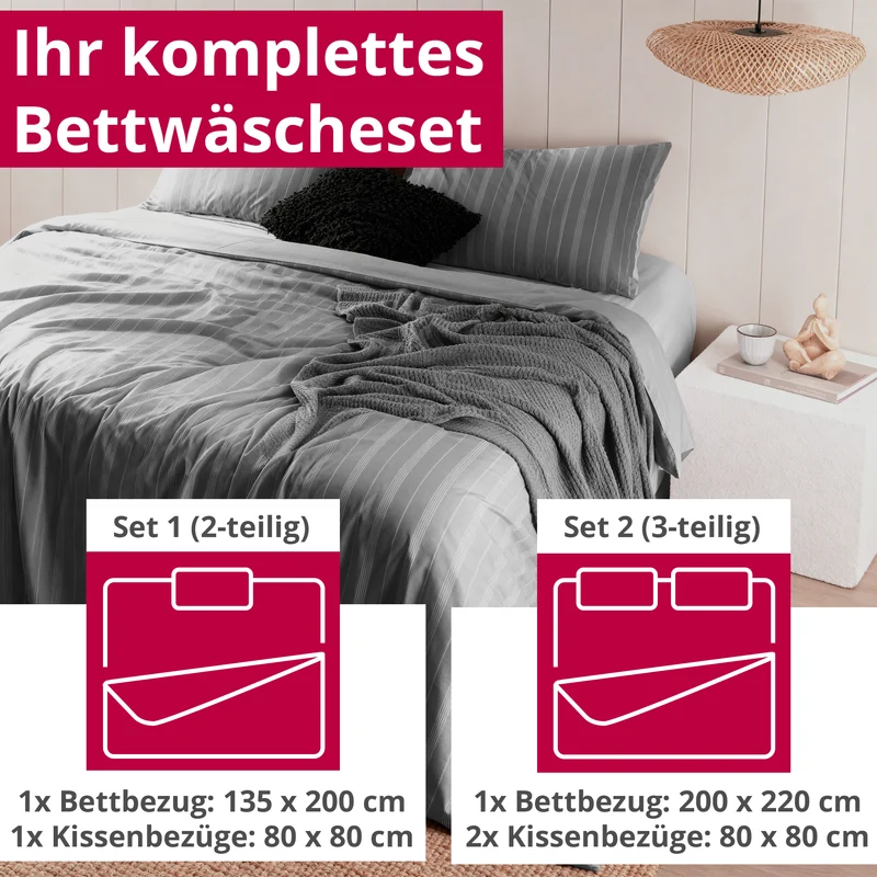 DecoHomeTextil Bettwäsche Set Bettgarnitur mit Reißverschluss Polycotton Jacquard Linien