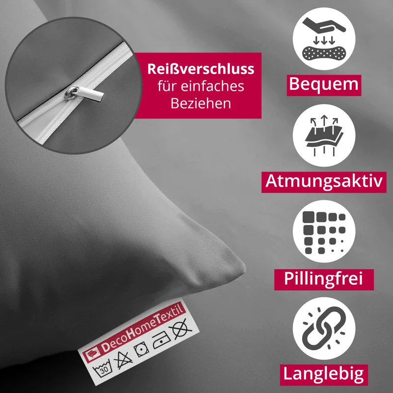 DecoHomeTextil Bettwäsche Set Bettgarnitur mit Reißverschluss Polycotton Uni