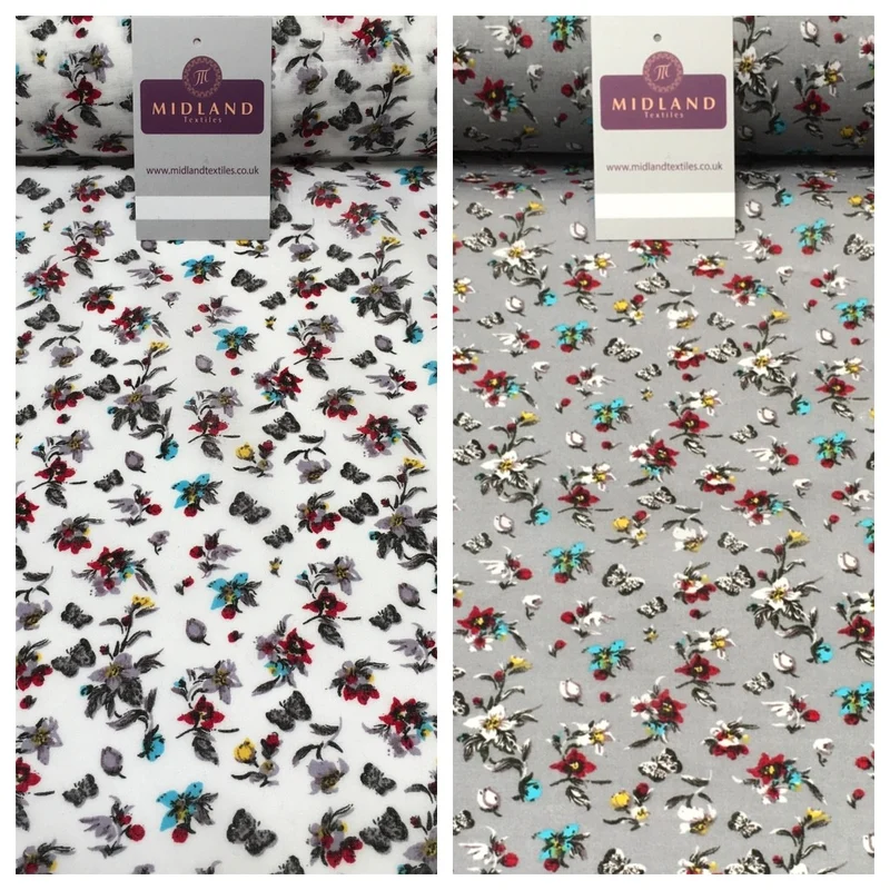 Floral Butterfly Printed Cotton Lawn Dress Fabric - 58" Wide - MH954