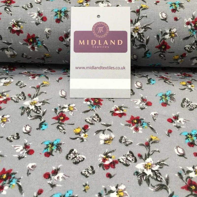 Floral Butterfly Printed Cotton Lawn Dress Fabric - 58" Wide - MH954