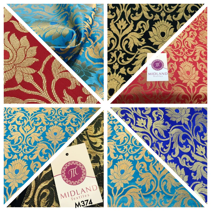 Indian Floral Gold Metallic Banarsi Brocade - 44" Wide - M374