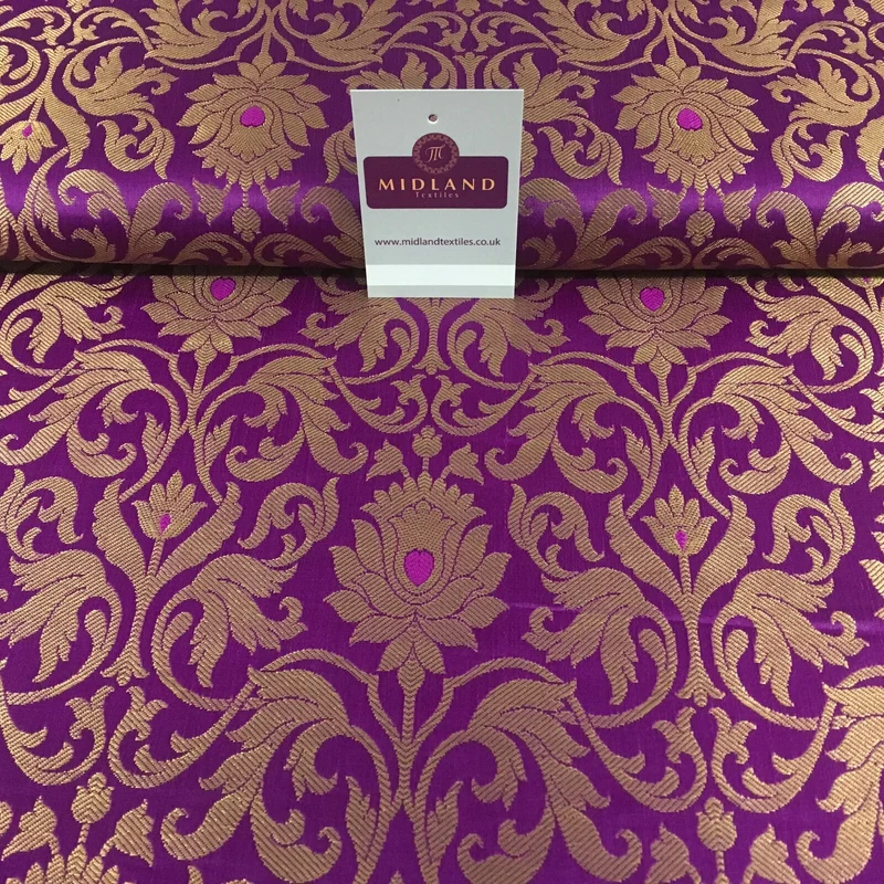 Indian Floral Gold Metallic Banarsi Brocade - 44" Wide - M374