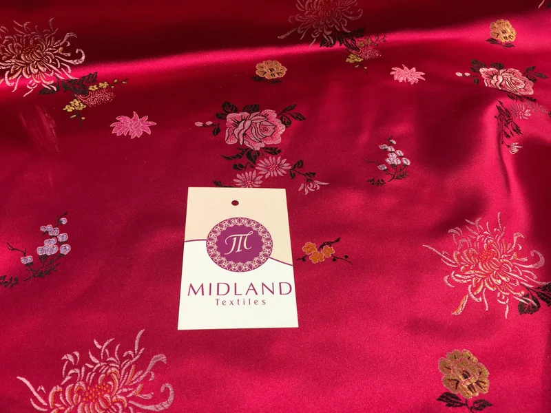 £7.99 Chinese Floral Blossom Oriental Brocade Satin 44" Wide M241 Mtex
