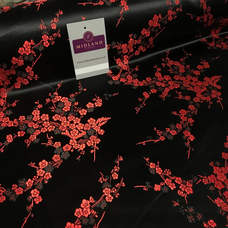 £8.20 Chinese Blossom Satin Brocade Dress Fabric - M240 Mtex