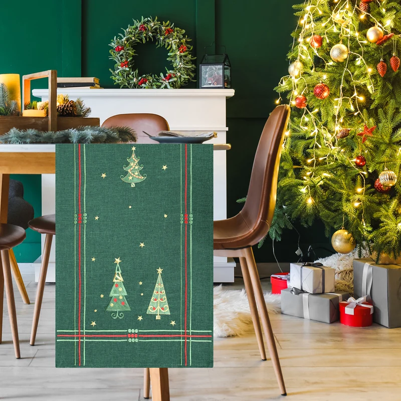Leinen Optik Christmas Tischdecke wasserabweisend, Weihnachten, Tanne, X-Mas