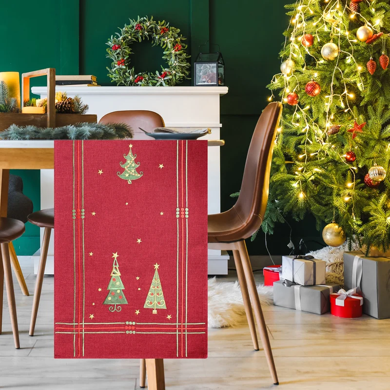 Leinen Optik Christmas Tischdecke wasserabweisend, Weihnachten, Tanne, X-Mas