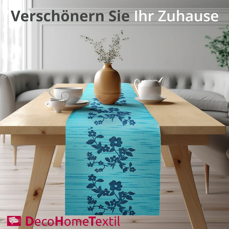 Miami Tischläufer Sunrise Floral aquablau