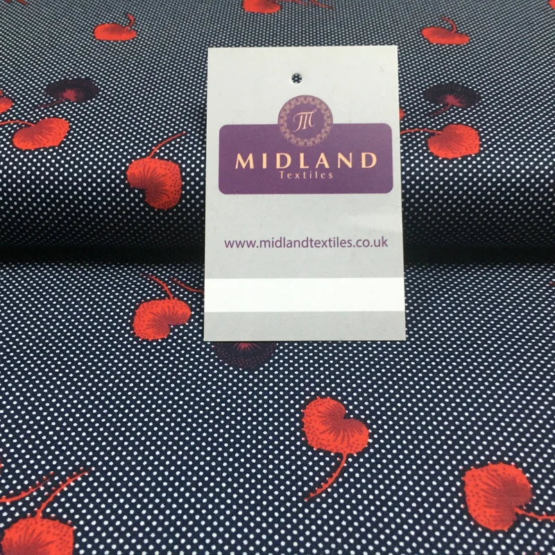 Navy Floral Spot Dot Printed Cotton Poplin Fabric 110 cm MK1260 Mtex