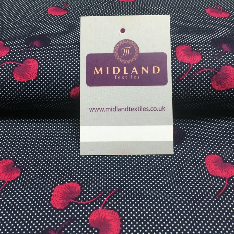 Navy Floral Spot Dot Printed Cotton Poplin Fabric 110 cm MK1260 Mtex