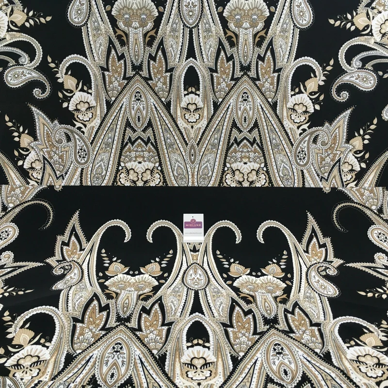 Black beige paisley 80cm panel Stretch Ity Spandex Dress Fabric 147 cm M1200-8