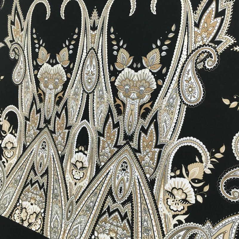 Black beige paisley 80cm panel Stretch Ity Spandex Dress Fabric 147 cm M1200-8