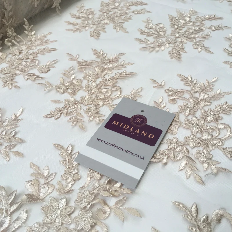 Bridal Floral Double Scalloped Edge Applique Dress Net Fabric 50" Wide M1135