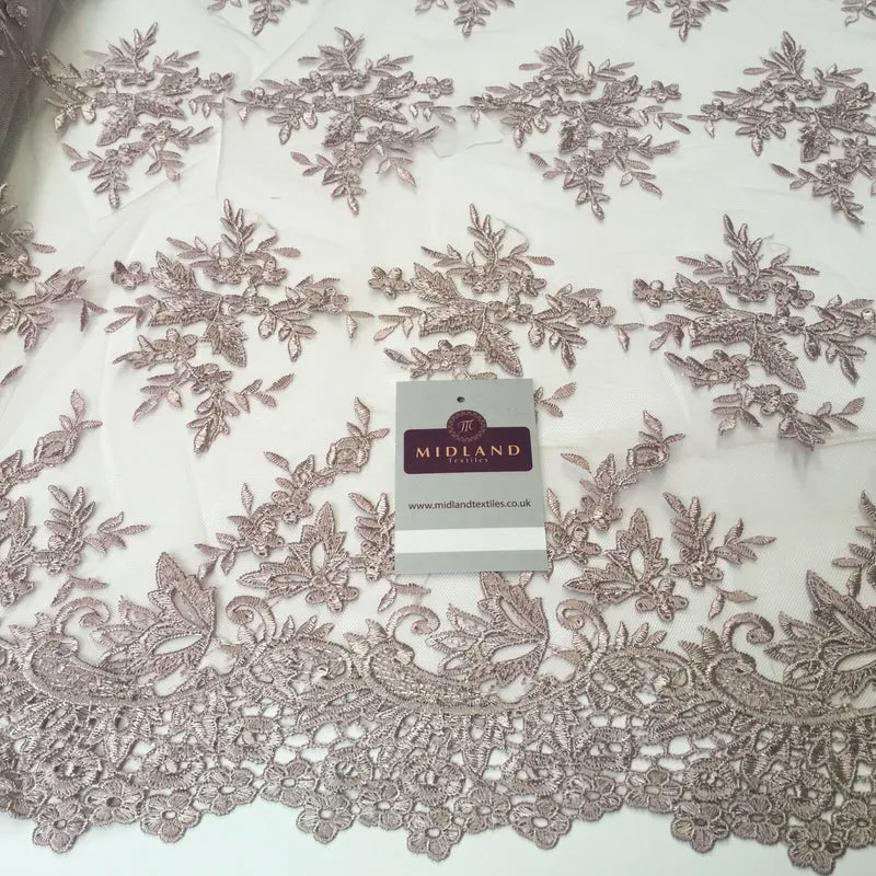 Bridal Floral Double Scalloped Edge Applique Dress Net Fabric 50" Wide M1135
