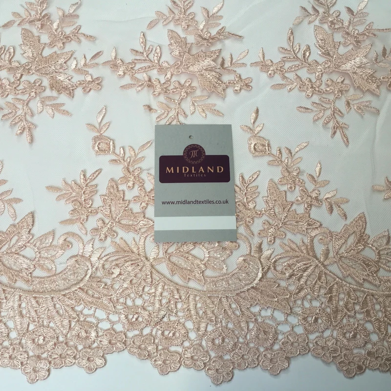 Bridal Floral Double Scalloped Edge Applique Dress Net Fabric 50" Wide M1135