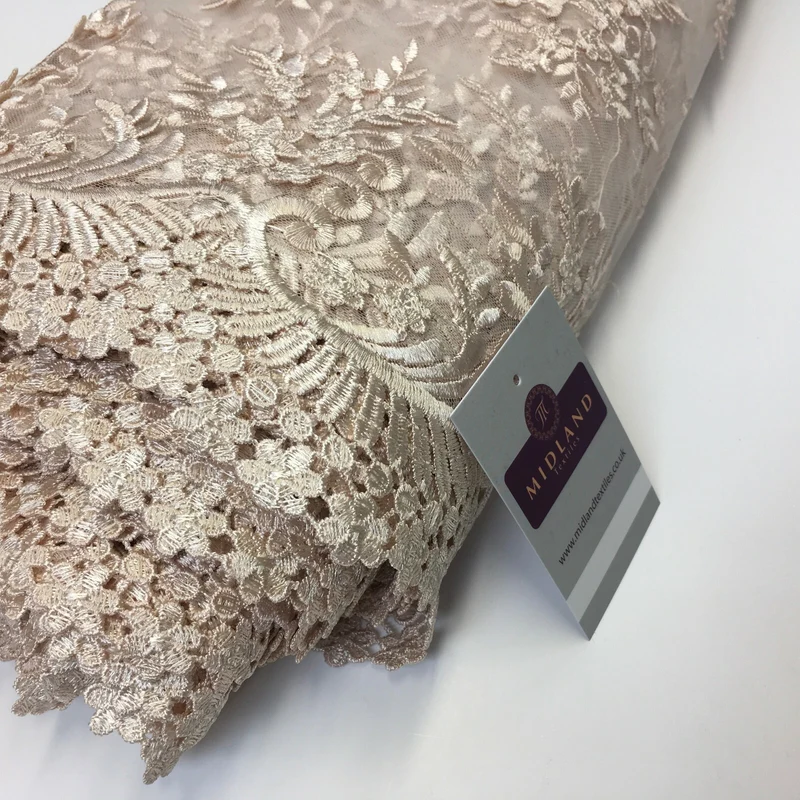 Bridal Floral Double Scalloped Edge Applique Dress Net Fabric 50" Wide M1135