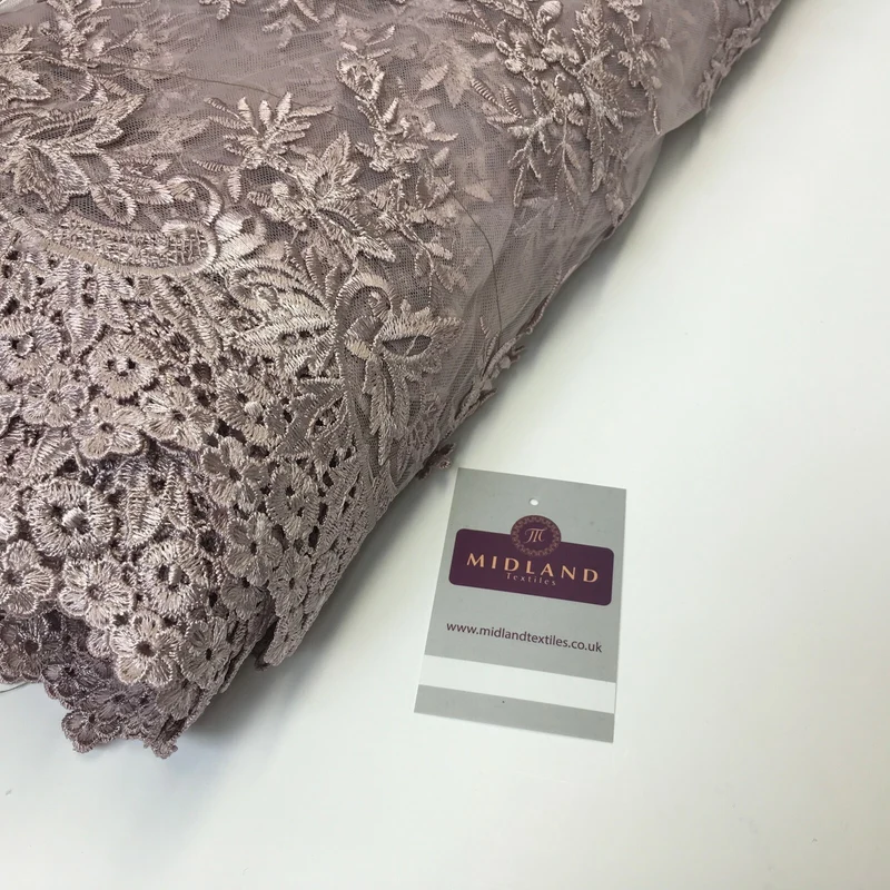 Bridal Floral Double Scalloped Edge Applique Dress Net Fabric 50" Wide M1135