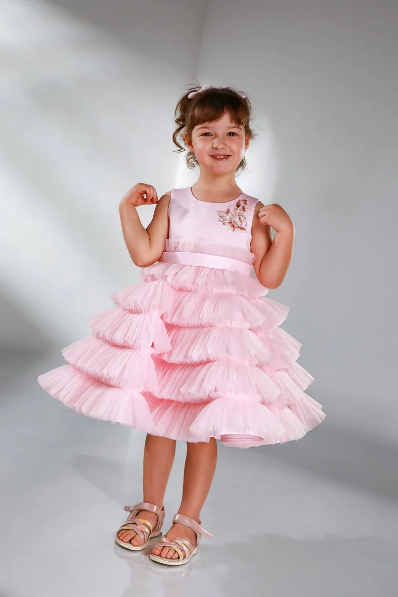 Kleinkinder Blumenmädchenkleid aus Satin, Tüll & Spitze – Sofort lieferbar, Hochzeit & festliche Anlässe (Gr. 98–104)