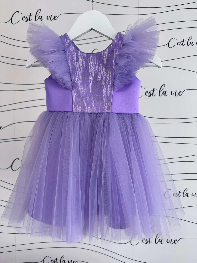 Blumenmädchenkleid mit Glitzer-Tüll – sofort lieferbar in Puderrosa, Offwhite & Lila (Gr. 68–86)
