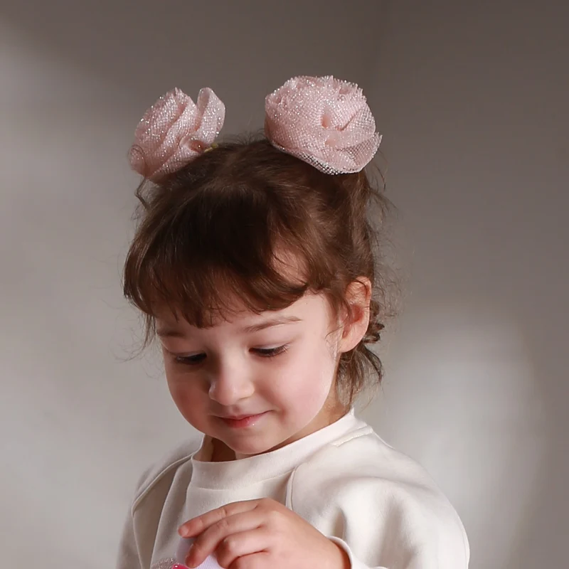 Glitzer Tüll Haarblumen für Mädchen – Set mit 2 Haargummis