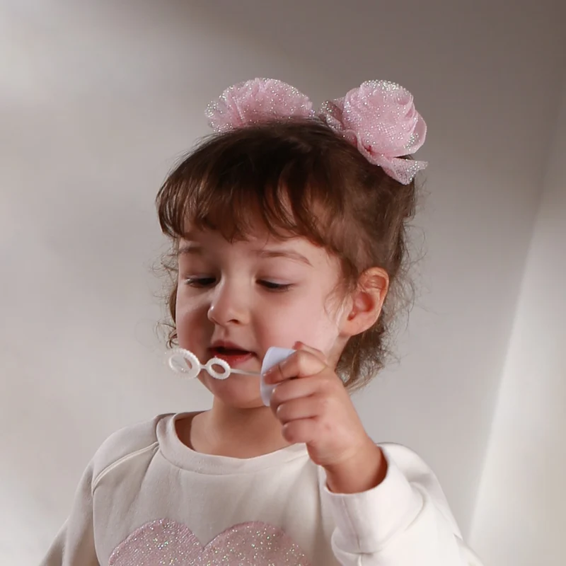 Glitzer Tüll Haarblumen für Mädchen – Set mit 2 Haargummis