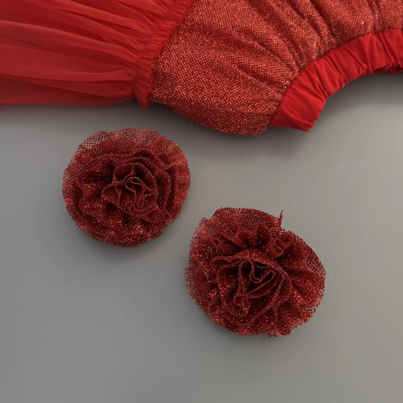 Glitzer Tüll Haarblumen für Mädchen – Set mit 2 Haargummis